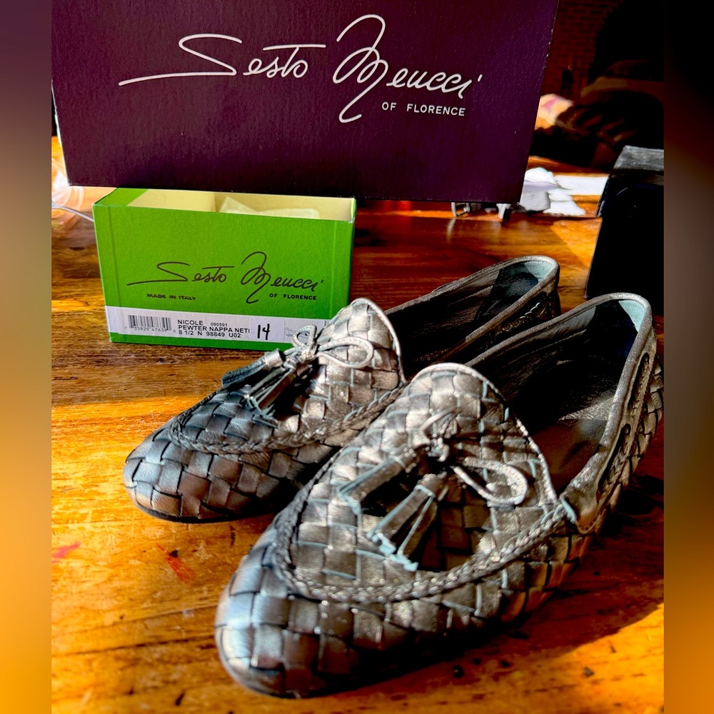 Sesto Meucci Woven Tassel Loafers in Metallic Gunmetal